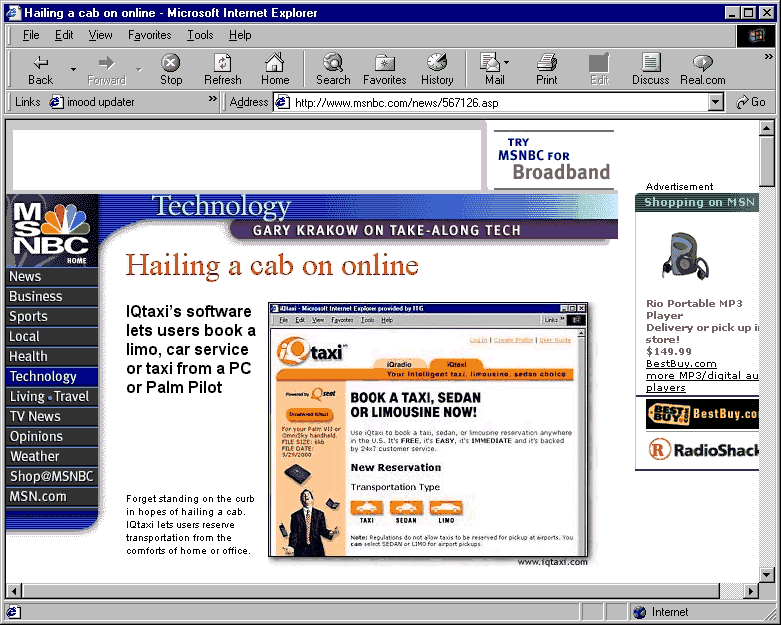 Hailing a cab on online